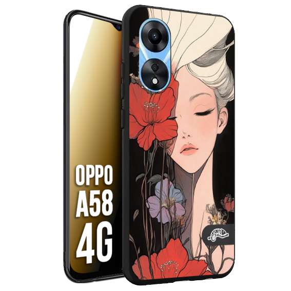 CUSTOMIZZA - Custodia cover nera morbida in tpu compatibile per Oppo A58 4G woman flower Fantasia Floreale Design Donna e Fiori, Retro Artistico