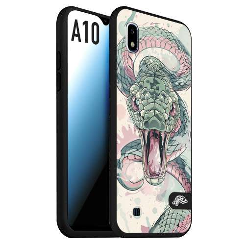 CUSTOMIZZA - Custodia cover nera morbida in tpu compatibile per Samsung A10 snake pink green serpente tatuaggio tattoo disegnato a mano