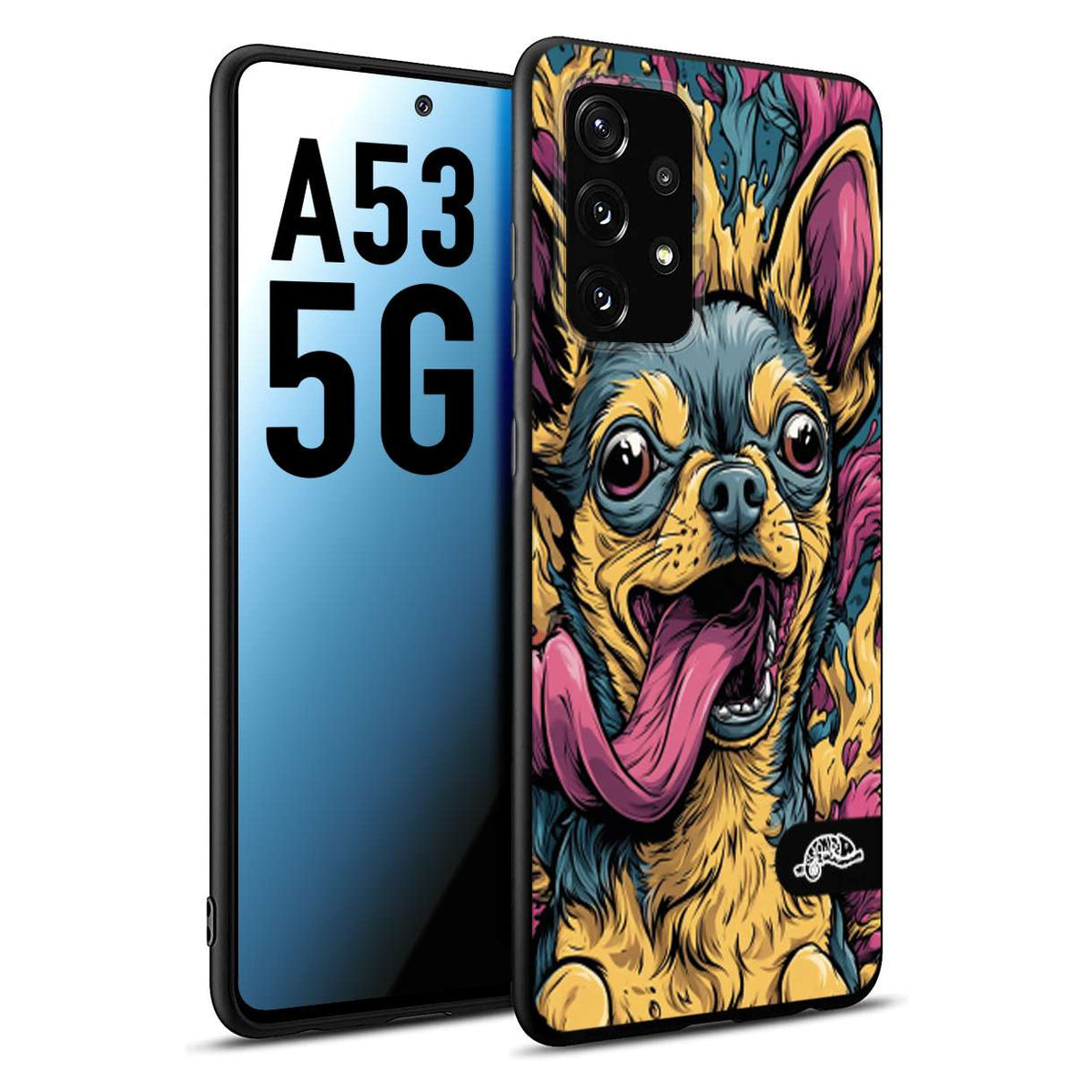 CUSTOMIZZA - Custodia cover nera morbida in tpu compatibile per Samsung A53 5G Chihuahua illustrazione cane pop art cane street art cartone animato