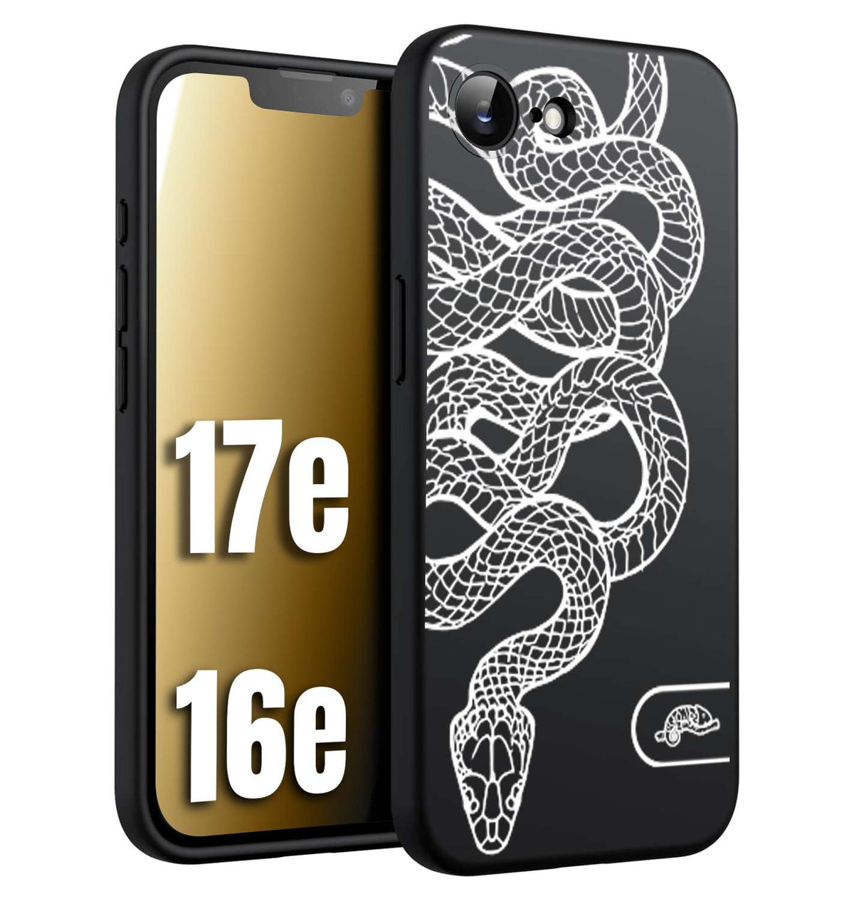 CUSTOMIZZA - Custodia cover nera morbida in tpu compatibile per iPhone 16E - 17E serpente snake bianco a rilievo disegnato tattoo tatuaggio