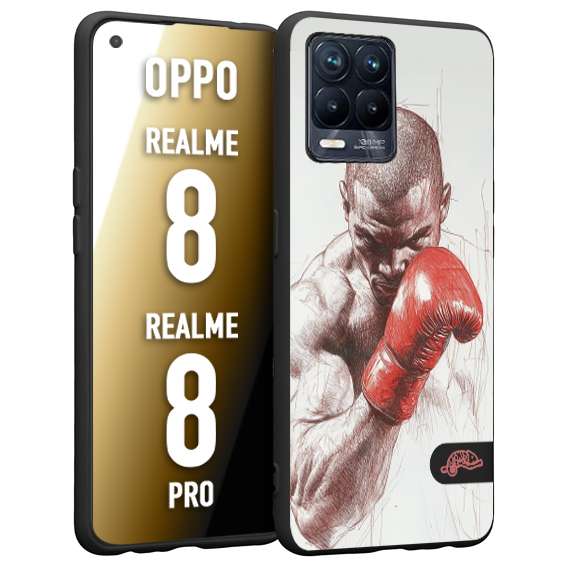 CUSTOMIZZA - Custodia cover nera morbida in tpu compatibile per Realme 8 - 8 PRO pugilato pugili disegno tattoo guantoni box sport primo piano