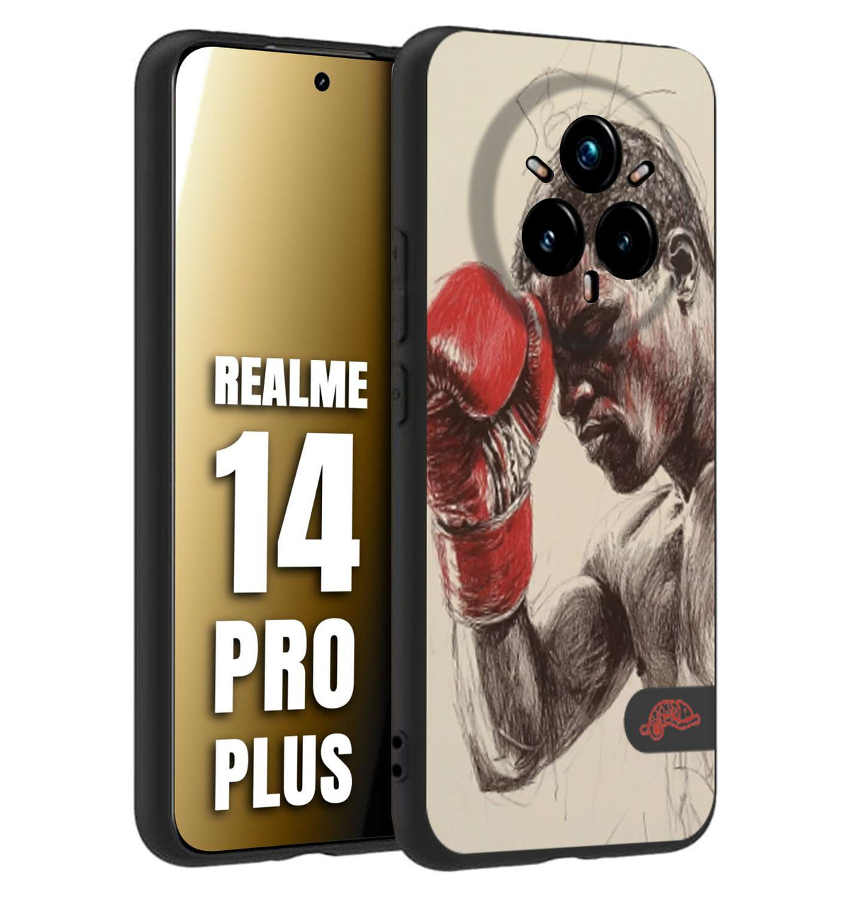 CUSTOMIZZA - Custodia cover nera morbida in tpu compatibile per Realme 14 PRO PLUS pugilato pugili disegno tattoo guantoni boxer pesi massimi