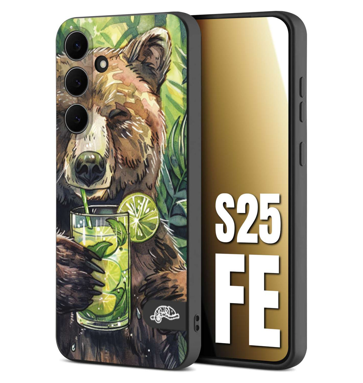CUSTOMIZZA - Custodia cover nera morbida in tpu compatibile per Samsung S25 FE fiori estate disegnata cocktails animali simpatici orso bear negroni