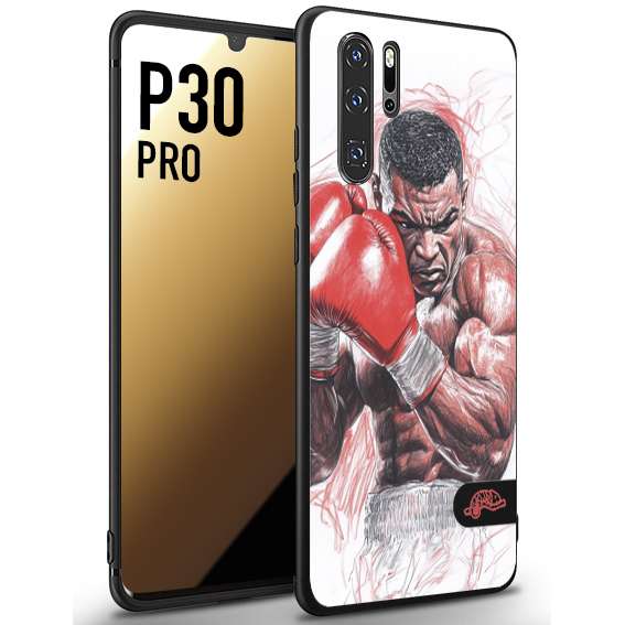 CUSTOMIZZA - Custodia cover nera morbida in tpu compatibile per Huawei P30 PRO pugilato pugili disegno tattoo guantoni boxer pesi massimi iron mike