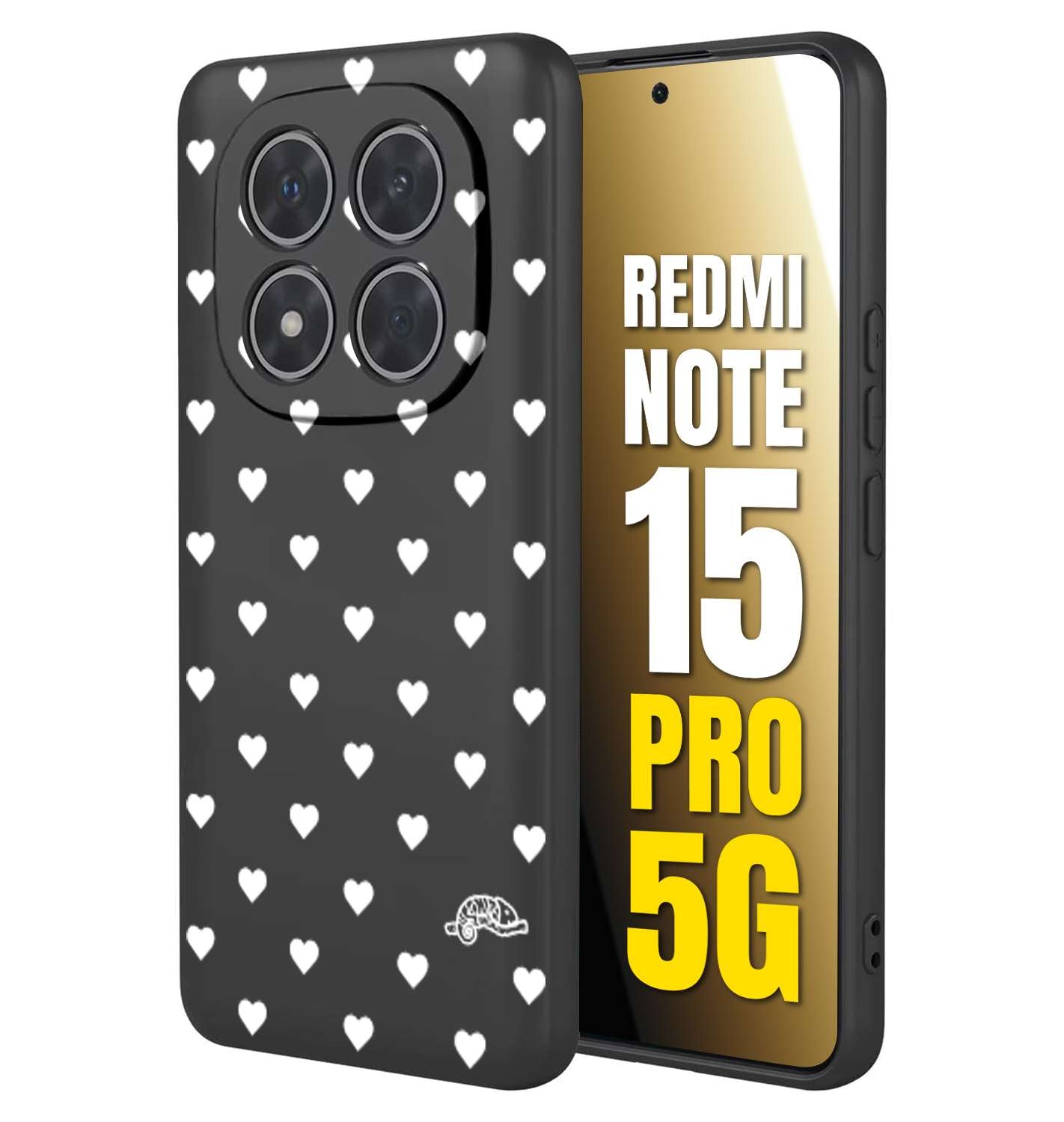CUSTOMIZZA - Custodia cover nera morbida in tpu compatibile per Xiaomi Redmi Note 15 PRO 5G cuori pois bianchi donna pin up vintage