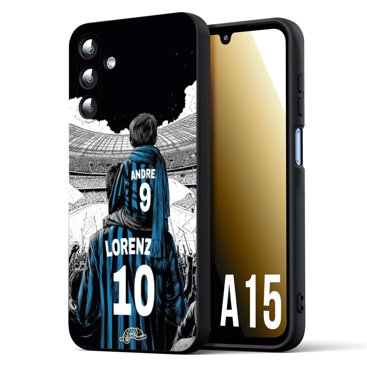 CUSTOMIZZA - Custodia cover nera morbida in tpu compatibile per Samsung A15 5G personalizzata calcio football padre e figlio calciatori nerazzurra