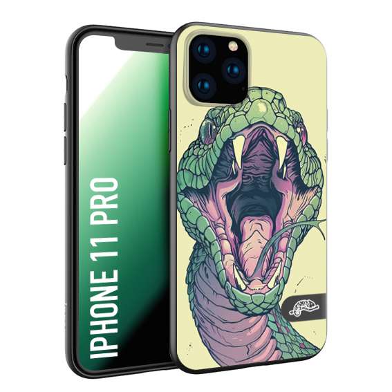 CUSTOMIZZA - Custodia cover nera morbida in tpu compatibile per iPhone 11 PRO snake yellow green serpente tatuaggio tattoo disegnato a mano
