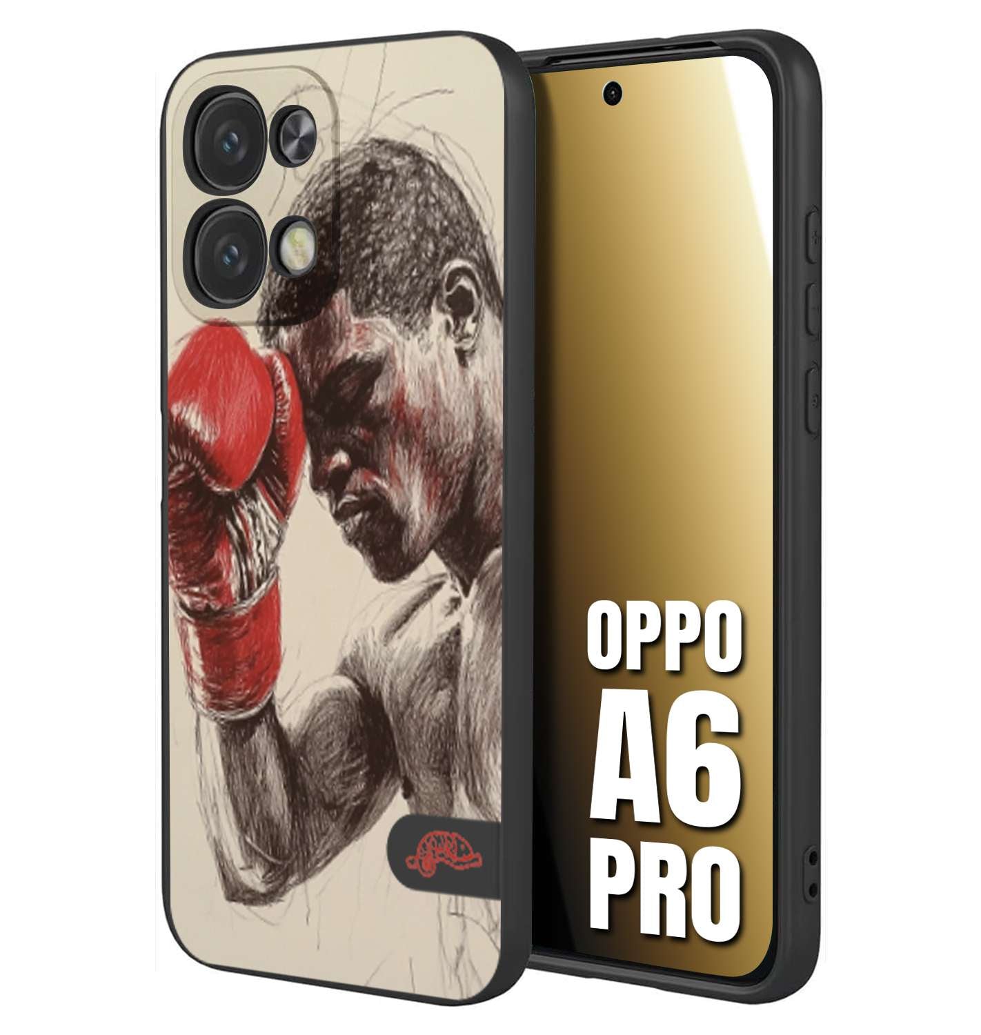 CUSTOMIZZA - Custodia cover nera morbida in tpu compatibile per Oppo A6 PRO pugilato pugili disegno tattoo guantoni boxer pesi massimi
