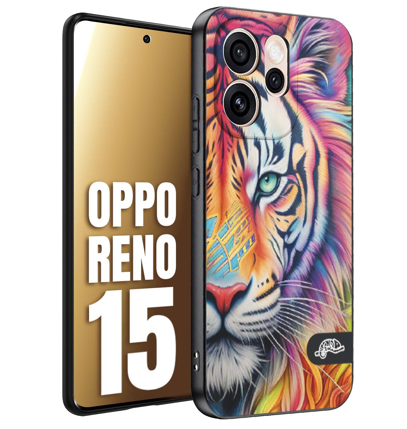 CUSTOMIZZA - Custodia cover nera morbida in tpu compatibile per Oppo Reno 15 animali color tigre tiger viso colori vibranti disegnato schizzo