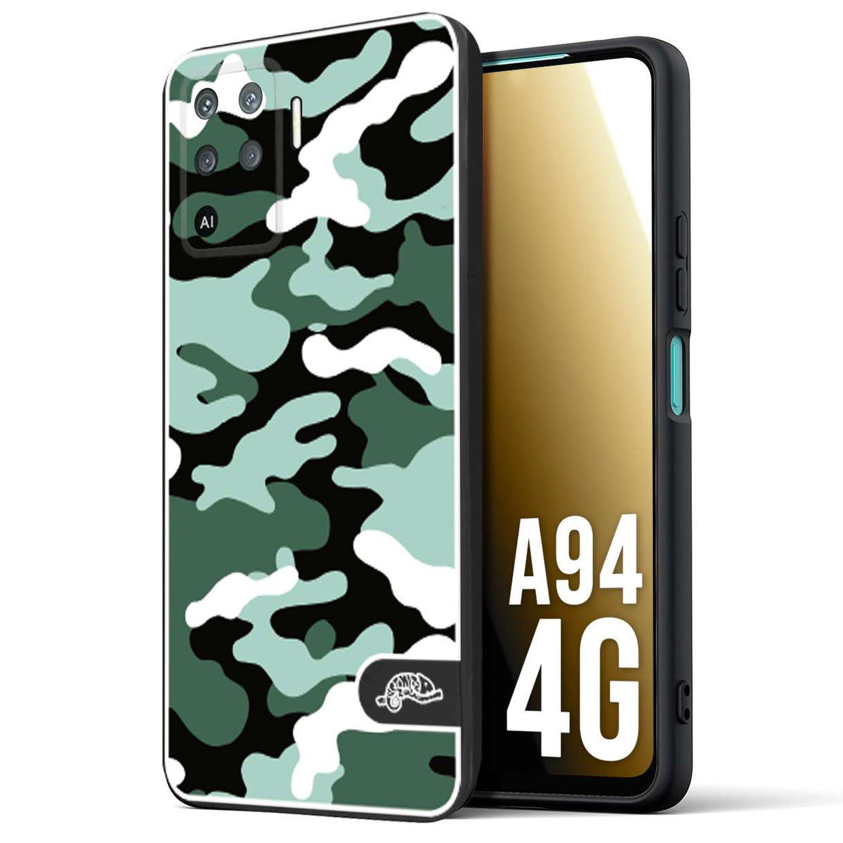 CUSTOMIZZA - Custodia cover nera morbida in tpu compatibile per Oppo A94 4G camouflage mimetico militare verde green