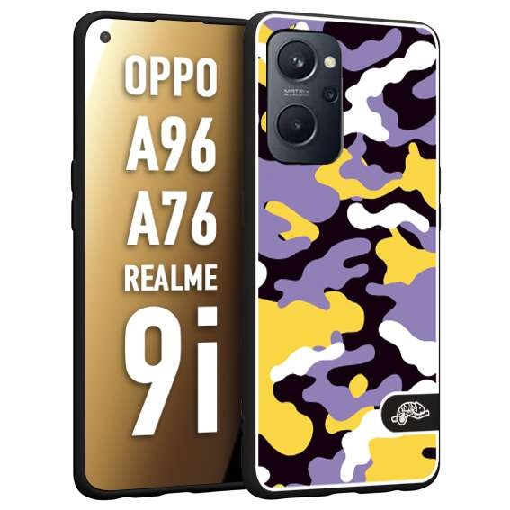 CUSTOMIZZA - Custodia cover nera morbida in tpu compatibile per Realme 9i - A96 - A76 camouflage mimetico militare viola lilla giallo