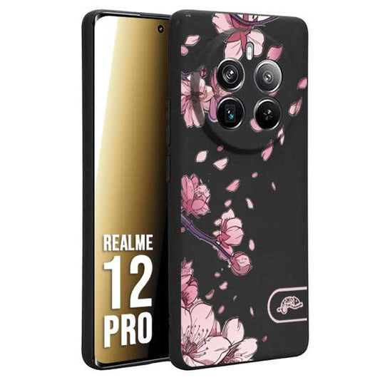 CUSTOMIZZA - Custodia cover nera morbida in tpu compatibile per Realme 12 PRO giapponese fiori di ciliegio in fiore a rilievo disegnata tattoo