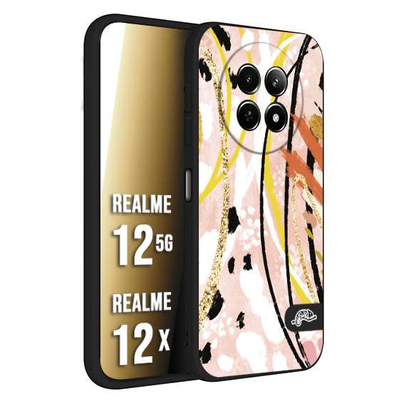 CUSTOMIZZA - Custodia cover nera morbida in tpu compatibile per Realme 12 5G - 12X fiori astratti donna zebrato leopardato fantasia dorata gialla rosa colorata