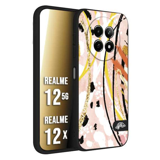 CUSTOMIZZA - Custodia cover nera morbida in tpu compatibile per Realme 12 5G - 12X fiori astratti donna zebrato leopardato fantasia dorata gialla rosa colorata