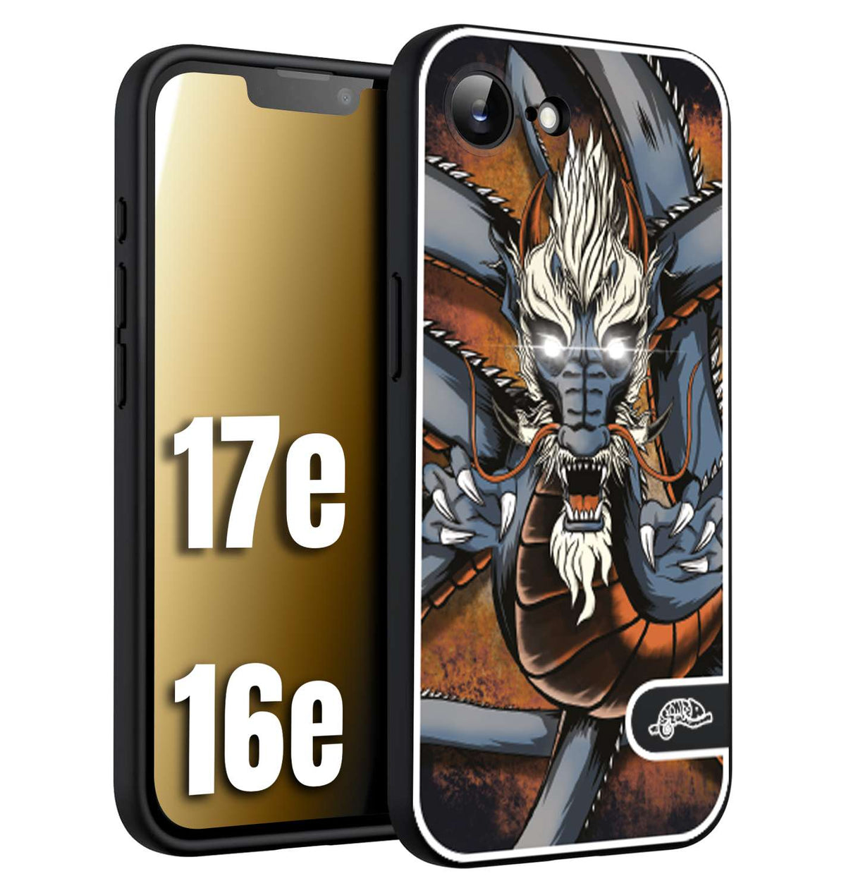 CUSTOMIZZA - Custodia cover nera morbida in tpu compatibile per iPhone 16E - 17E drago giapponese tattoo japan dragon