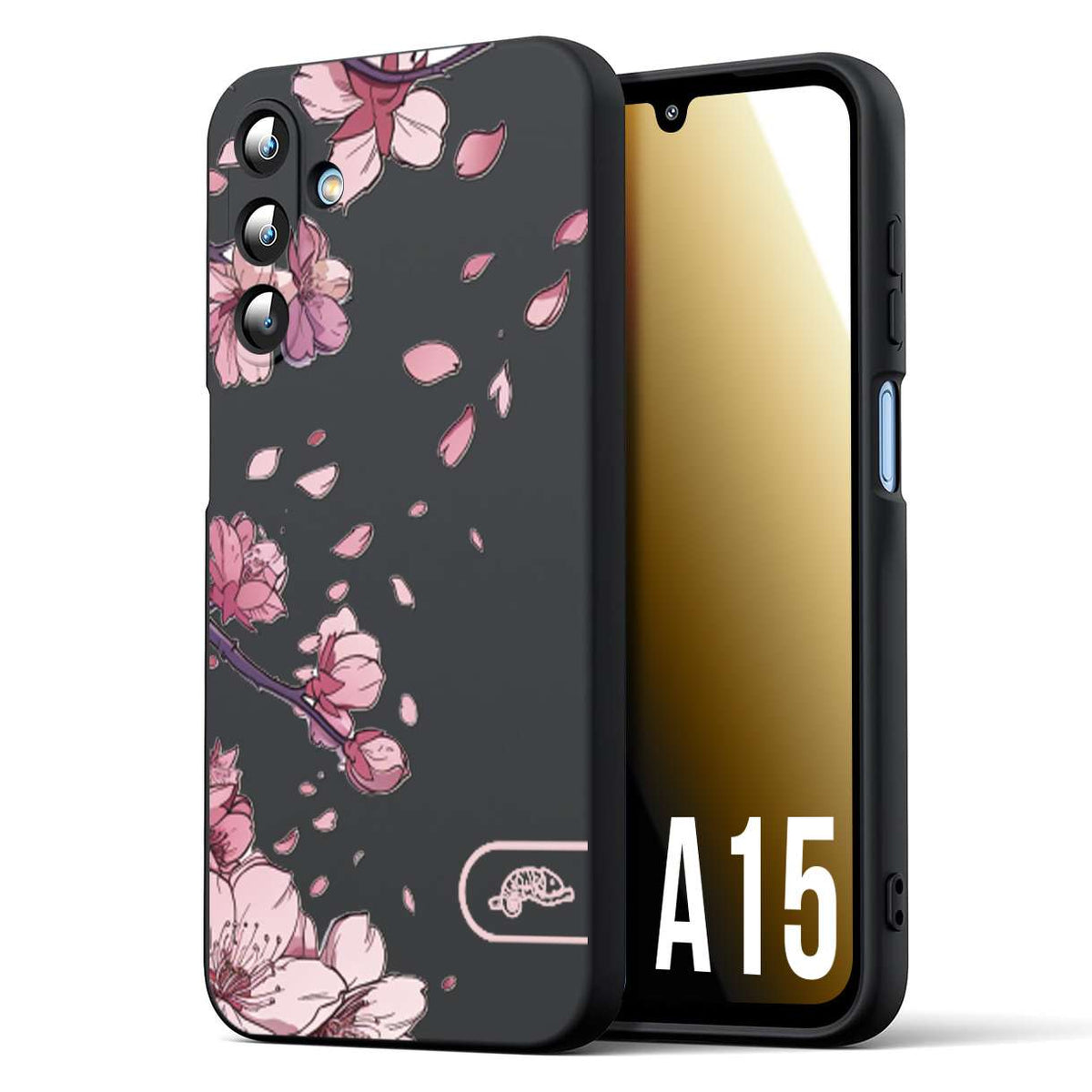 CUSTOMIZZA - Custodia cover nera morbida in tpu compatibile per Samsung A15 5G giapponese fiori di ciliegio in fiore a rilievo disegnata tattoo