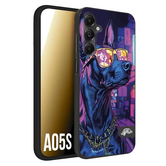 CUSTOMIZZA - Custodia cover nera morbida in tpu compatibile per Samsung A05S animali cyberpunk dobermann cane street dog fucsia blu night