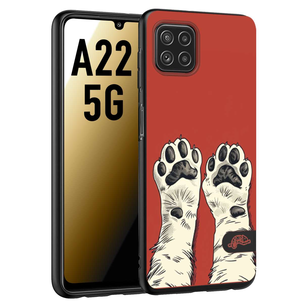 CUSTOMIZZA - Custodia cover nera morbida in tpu compatibile per Samsung A22 5G zampe di gatto cat paws rossa red disegnata fumetto cartoon