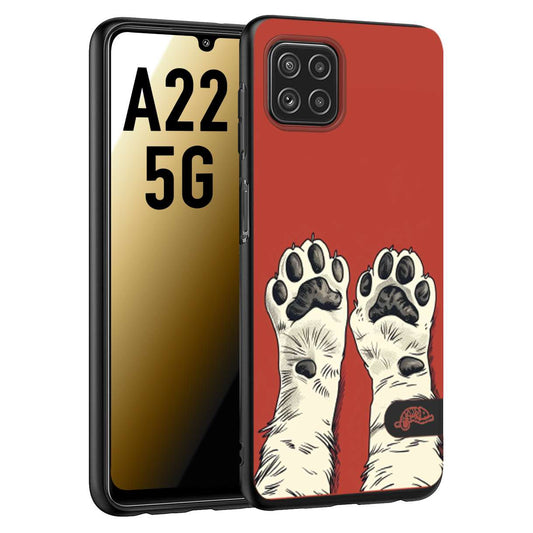 CUSTOMIZZA - Custodia cover nera morbida in tpu compatibile per Samsung A22 5G zampe di gatto cat paws rossa red disegnata fumetto cartoon