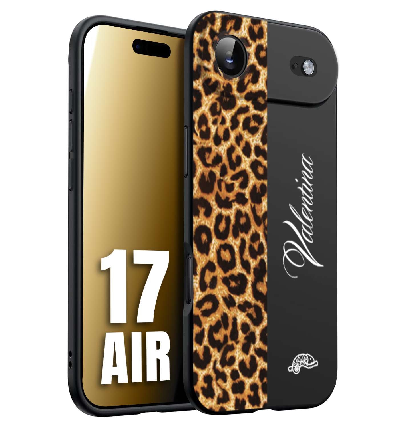 CUSTOMIZZA - Custodia cover nera morbida in tpu compatibile per iPhone 17 AIR custom nome scritta leopardato maculato donna marrone leopard