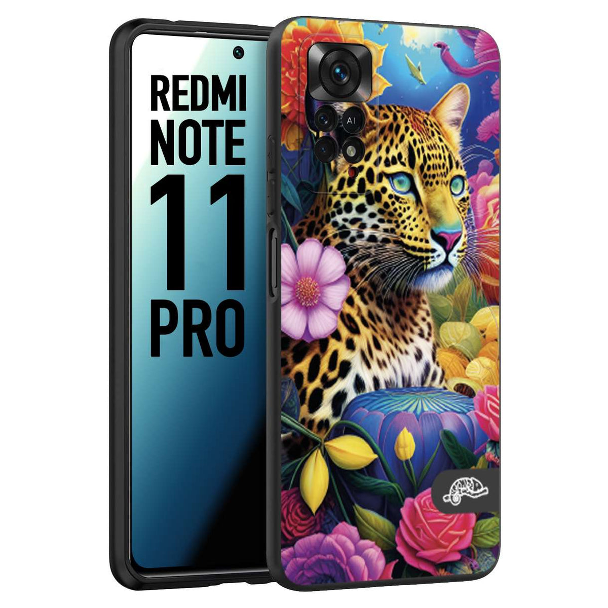 CUSTOMIZZA - Custodia cover nera morbida in tpu compatibile per Xiaomi Redmi Note 11 PRO astratti donna flower fantasia leopardo ghepardo animali colorati