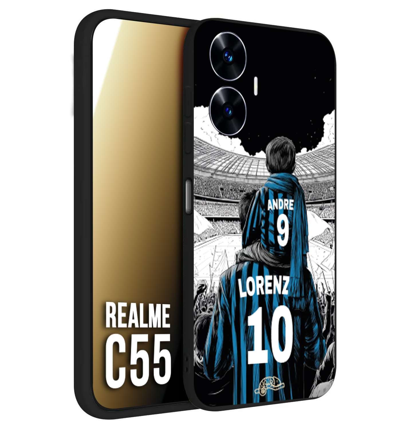 CUSTOMIZZA - Custodia cover nera morbida in tpu compatibile per Oppo C55 personalizzata calcio football padre e figlio calciatori nerazzurra