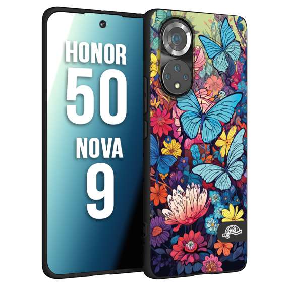 CUSTOMIZZA - Custodia cover nera morbida in tpu compatibile per Huawei Nova 9 - Honor 50 farfalle butterfly moderno donna disegnate gialla blu rosa