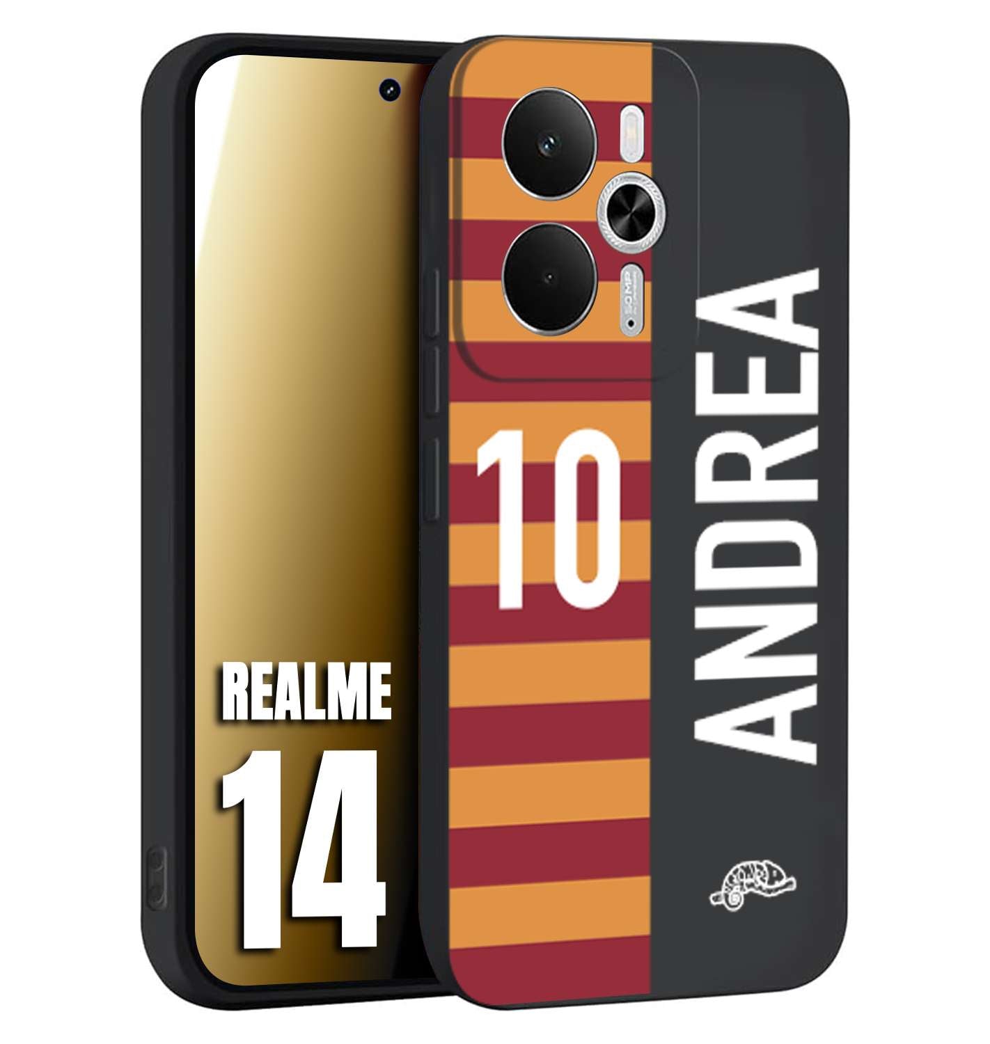 CUSTOMIZZA - Custodia cover nera morbida in tpu compatibile per Realme 14 5G personalizzata calcio football nome e numero calciatori giallo rossi