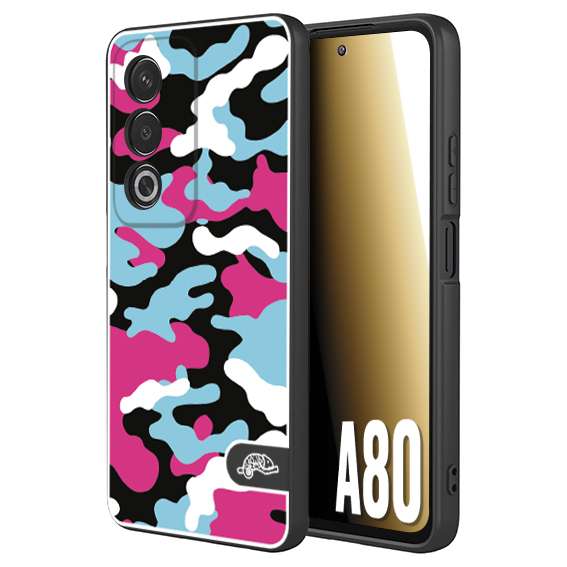 CUSTOMIZZA - Custodia cover nera morbida in tpu compatibile per Oppo A80 camouflage mimetico militare fucsia celeste
