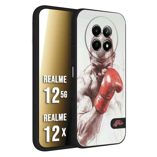 CUSTOMIZZA - Custodia cover nera morbida in tpu compatibile per Realme 12 5G - 12X pugilato pugili disegno tattoo guantoni box sport primo piano