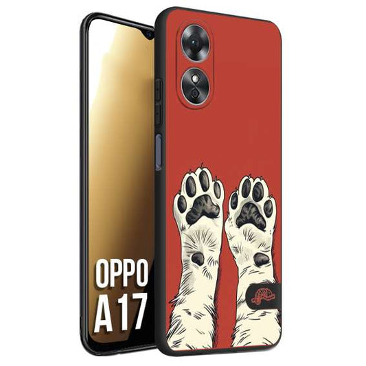 CUSTOMIZZA - Custodia cover nera morbida in tpu compatibile per Oppo A17 zampe di gatto cat paws rossa red disegnata fumetto cartoon