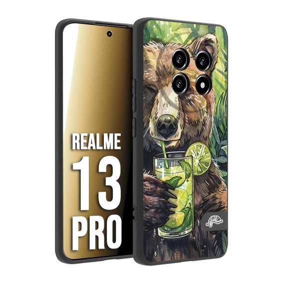 CUSTOMIZZA - Custodia cover nera morbida in tpu compatibile per Realme 13 PRO fiori estate disegnata cocktails animali simpatici orso bear negroni