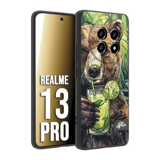 CUSTOMIZZA - Custodia cover nera morbida in tpu compatibile per Realme 13 PRO fiori estate disegnata cocktails animali simpatici orso bear negroni