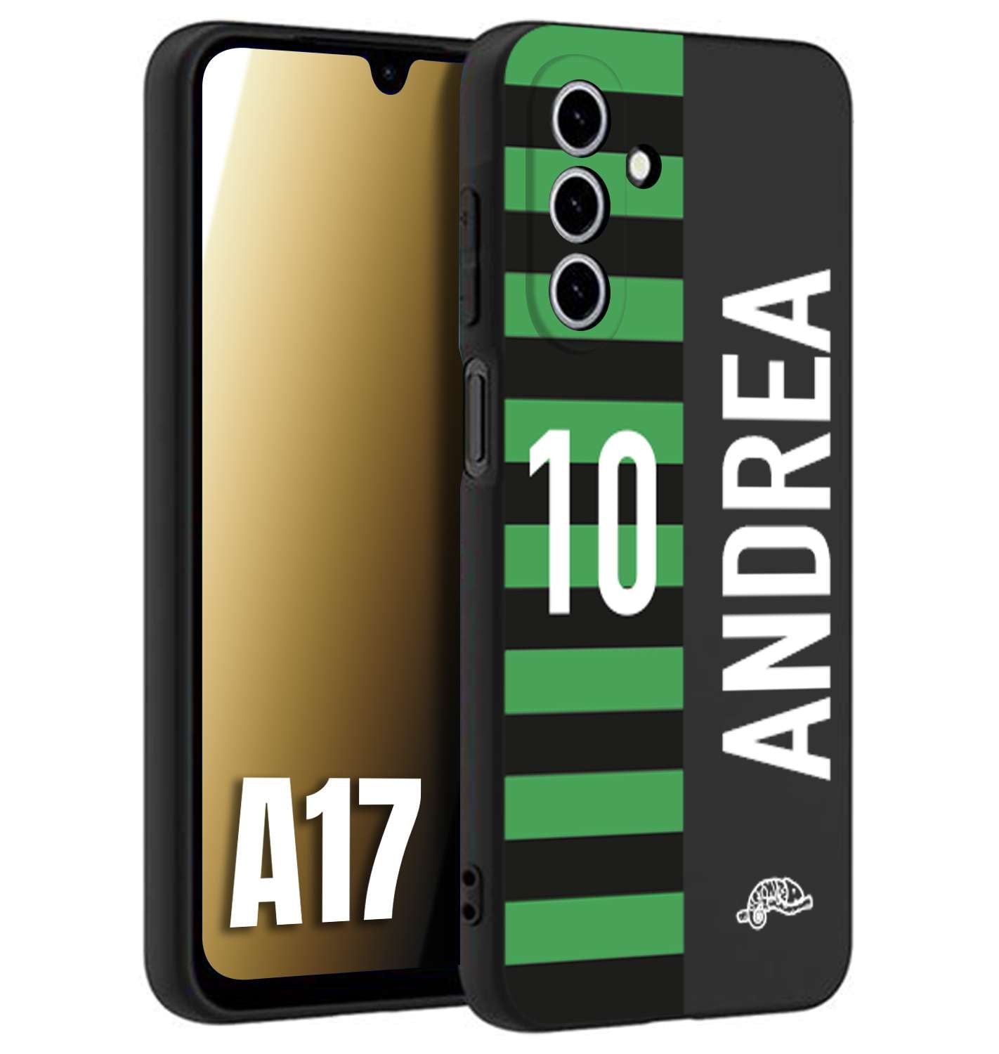 CUSTOMIZZA - Custodia cover nera morbida in tpu compatibile per Samsung A17 personalizzata calcio football nome e numero calciatori neroverde