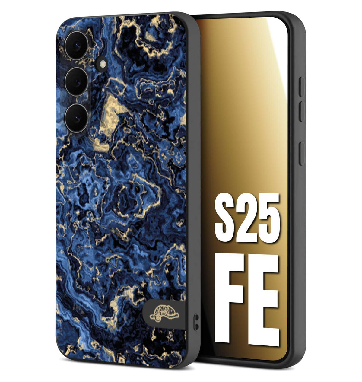 CUSTOMIZZA - Custodia cover nera morbida in tpu compatibile per Samsung S25 FE effetto marmo marble blu venature dorato psichedelico