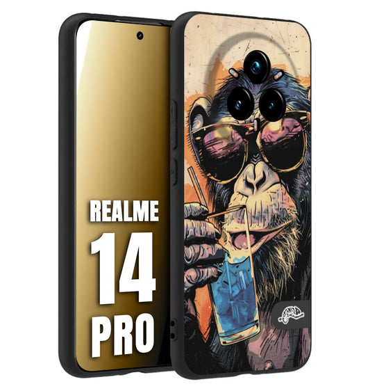 CUSTOMIZZA - Custodia cover nera morbida in tpu compatibile per Realme 14 PRO estate disegnata cocktails animali simpatici scimmia monkey negroni