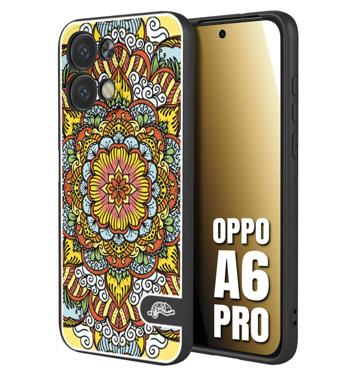 CUSTOMIZZA - Custodia cover nera morbida in tpu compatibile per Oppo A6 PRO mandala colorato fiore nuvole arancione