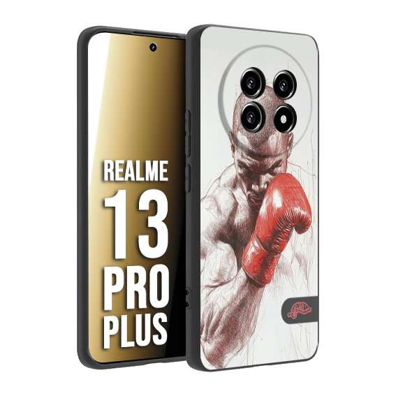 CUSTOMIZZA - Custodia cover nera morbida in tpu compatibile per Realme 13 PRO PLUS pugilato pugili disegno tattoo guantoni box sport primo piano
