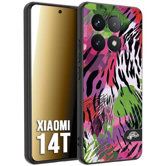 CUSTOMIZZA - Custodia cover nera morbida in tpu compatibile per Xiaomi 14T leopardato tigrato tiger colorata summer color verde fucsia
