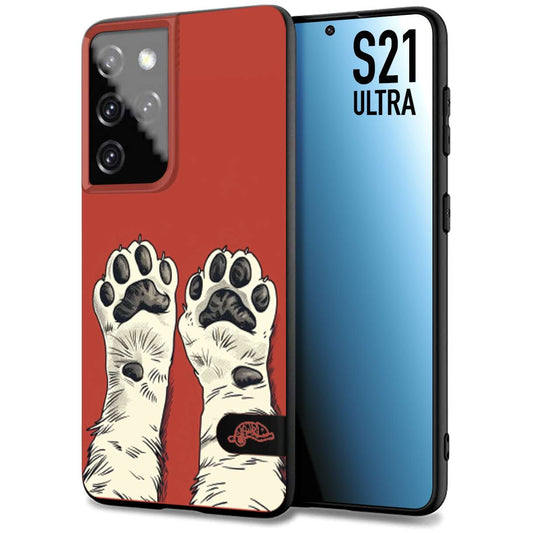 CUSTOMIZZA - Custodia cover nera morbida in tpu compatibile per Samsung S21 ULTRA zampe di gatto cat paws rossa red disegnata fumetto cartoon