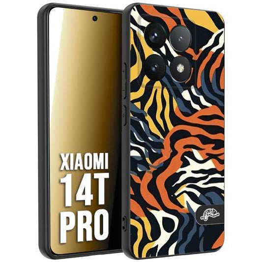 CUSTOMIZZA - Custodia cover nera morbida in tpu compatibile per Xiaomi 14T PRO leopardato maculato tigrato tiger colorata gialla blu arancio