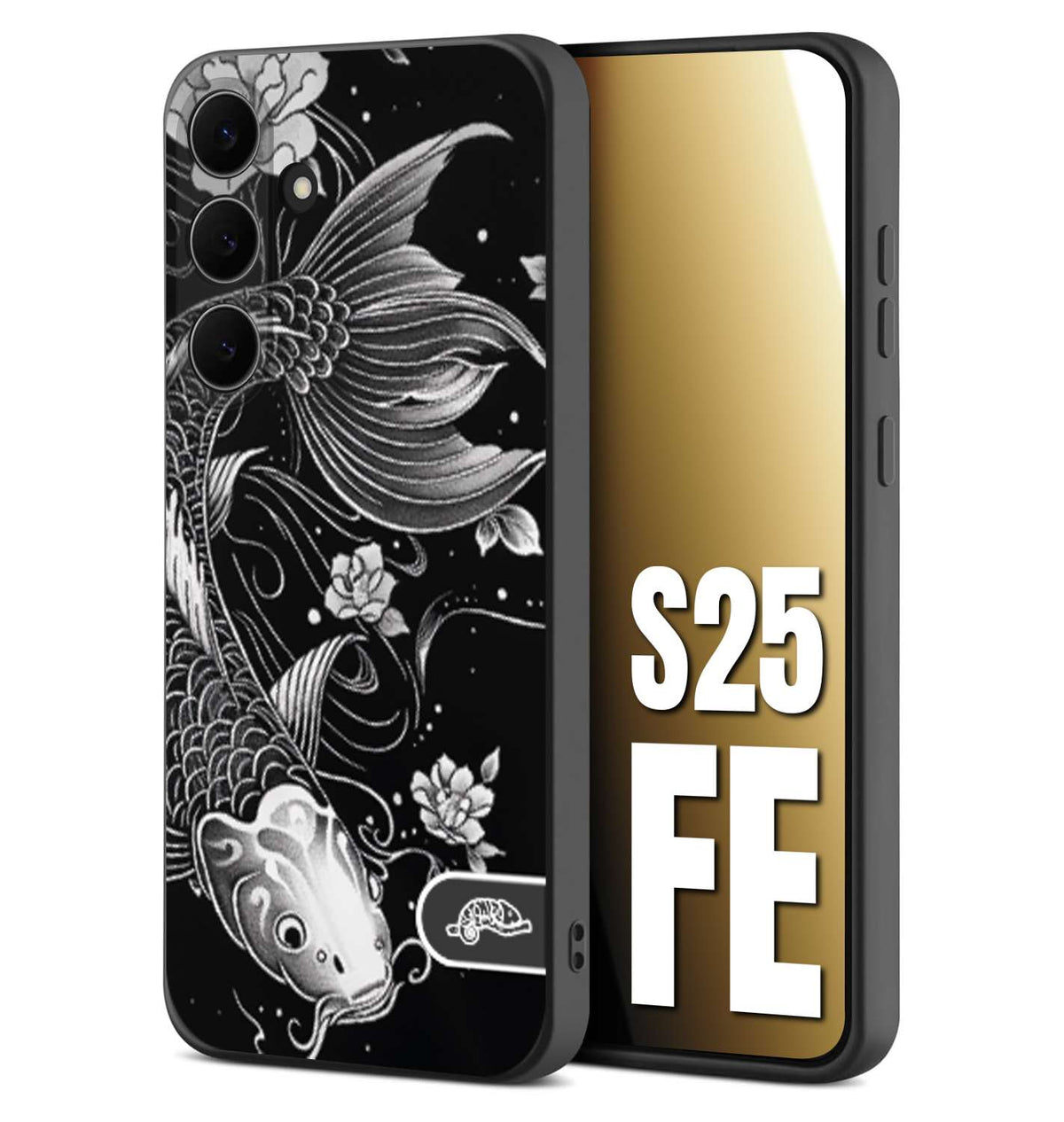 CUSTOMIZZA - Custodia cover nera morbida in tpu compatibile per Samsung S25 FE carpa koi black and white bianco a rilievo disegnato tattoo tatuaggio