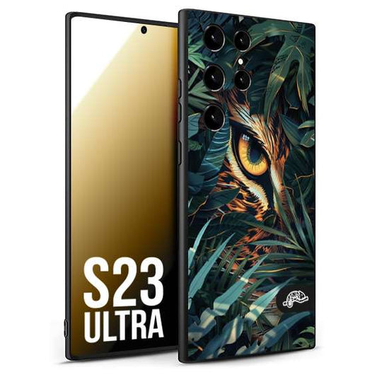CUSTOMIZZA - Custodia cover nera morbida in tpu compatibile per Samsung S23 ULTRA animali color giungla tropicale occhio di giaguaro felino disegnato