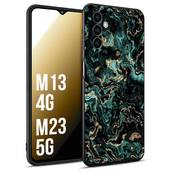 CUSTOMIZZA - Custodia cover nera morbida in tpu compatibile per Samsung M13 4G - M23 5G effetto marmo marble verde green venature dorato pietra