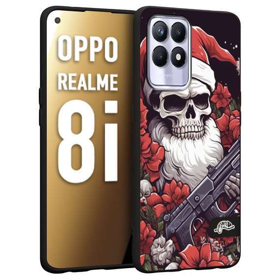 CUSTOMIZZA - Custodia cover nera morbida in tpu compatibile per Realme 8i teschio natale santa claus fiori tattoo disegnato