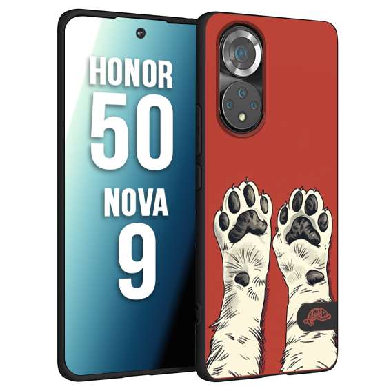 CUSTOMIZZA - Custodia cover nera morbida in tpu compatibile per Huawei Nova 9 - Honor 50 zampe di gatto cat paws rossa red disegnata fumetto cartoon