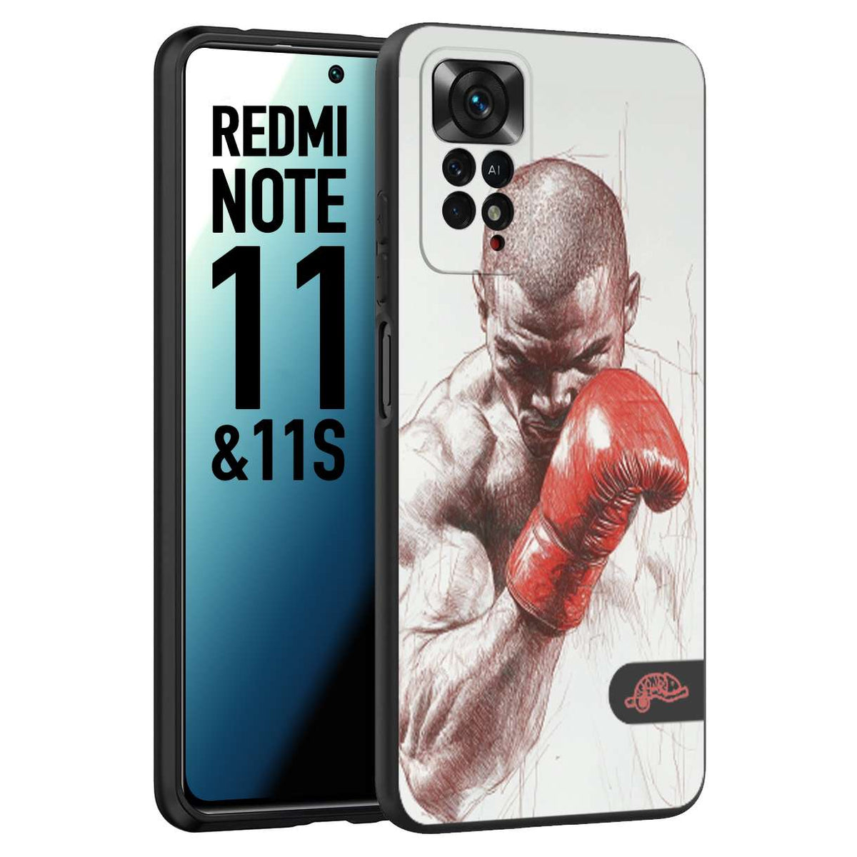 CUSTOMIZZA - Custodia cover nera morbida in tpu compatibile per Xiaomi Redmi Note 11 - Note 11S pugilato pugili disegno tattoo guantoni box sport primo piano