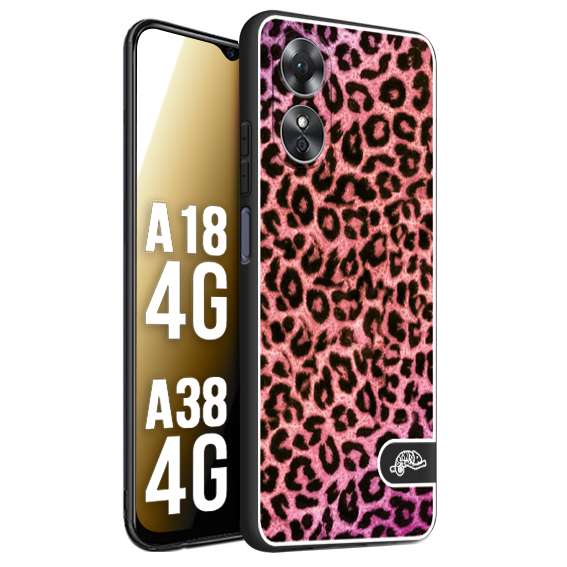 CUSTOMIZZA - Custodia cover nera morbida in tpu compatibile per Oppo A18 4G - A38 4G leopardato maculato donna rosa leopard