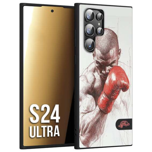 CUSTOMIZZA - Custodia cover nera morbida in tpu compatibile per Samsung S24 ULTRA pugilato pugili disegno tattoo guantoni box sport primo piano