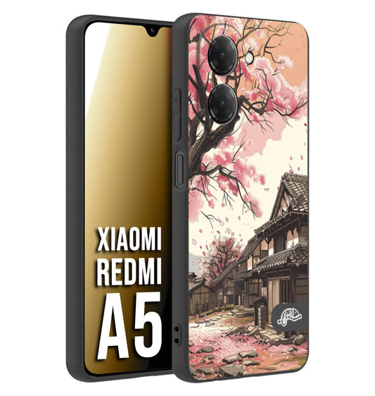 CUSTOMIZZA - Custodia cover nera morbida in tpu compatibile per Xiaomi Redmi A5 casa giapponese rosa ciliegio in fiore disegnata tattoo